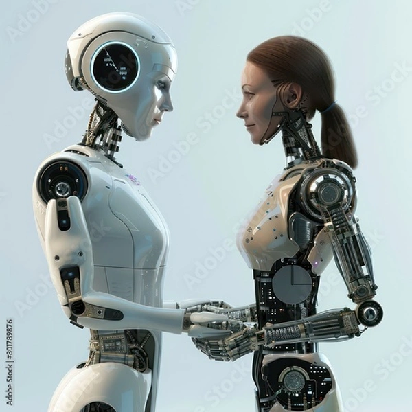 Fototapeta handshake between robots partners or friends
