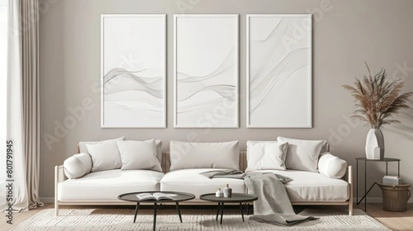 Fototapeta four portrait picture frame mockup in office space