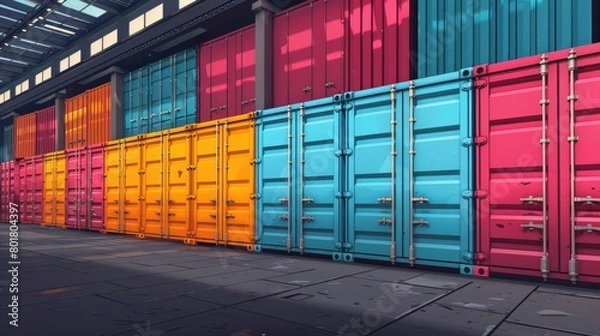 Fototapeta Pop Art style background with wall of cargo containers.