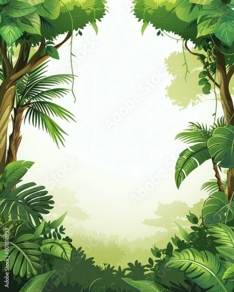Obraz cartoon jungle, simple illustration, frame, blank in middle
