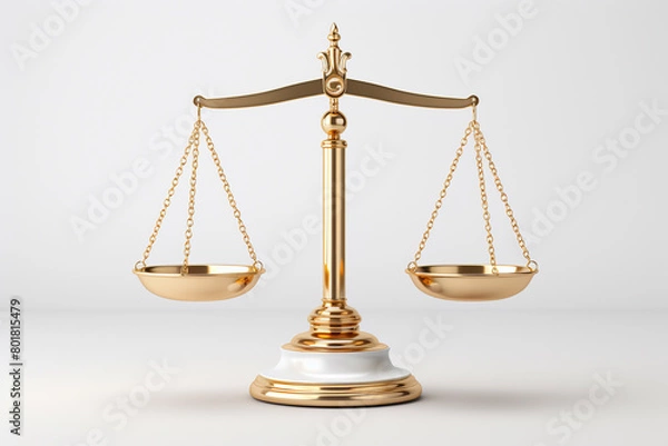Fototapeta Scales of justice isolated on white background. 3D rendering
