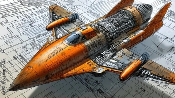 Fototapeta A Comprehensive Technical Illustration of a Plane. Generative Ai.