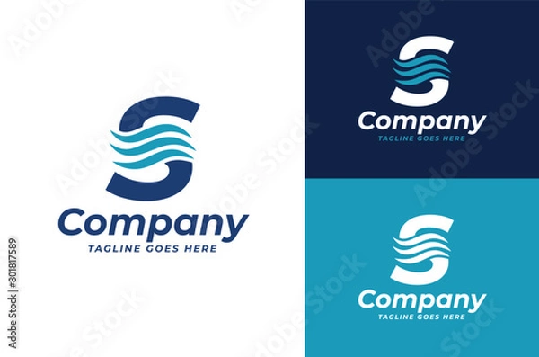 Obraz Capital letter S with ocean waves design template vector illustration