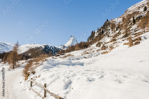 Obraz Zermatt, Bergdorf, Walliser Alpen, Zmutt, Winter, Schweiz