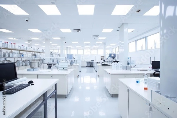 Fototapeta a scientific lab, scientists, bright, white