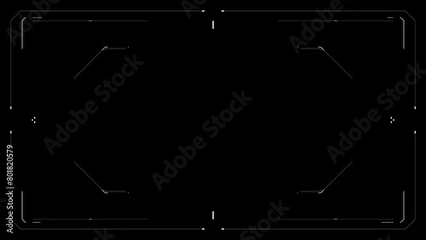 Fototapeta Futuristic glitchy HUD aim. Cyberpunk hologram style distorted HUD screen. User interface screen for game, movie, sci-fi, drone footage, VR etc. Overlay template. Cyber, tech concept.