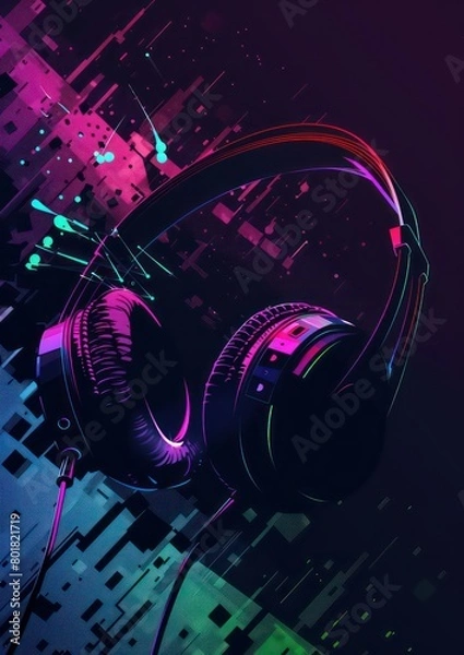 Fototapeta headphones playing dynamic music, and incorporate color blocks into the picture