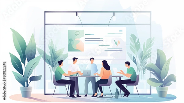 Obraz オフィスで会議をしているイメージイラスト