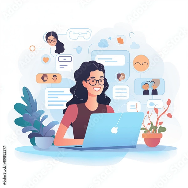 Obraz 自宅でオンラインミーティングをする女性