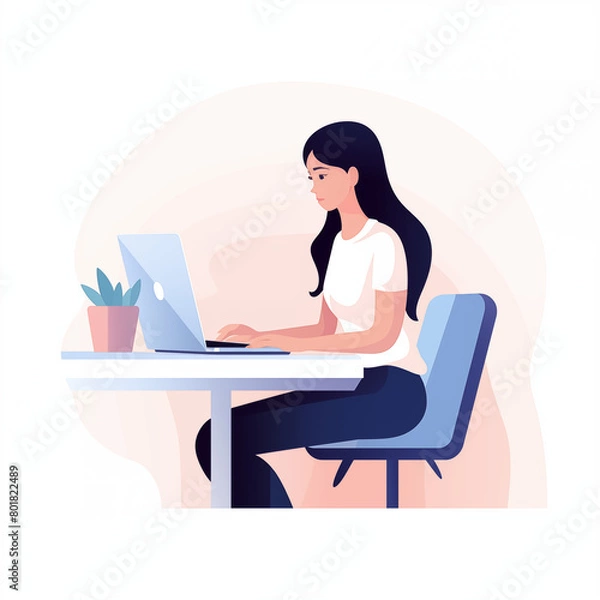 Obraz 自宅で仕事をする女性のイラスト