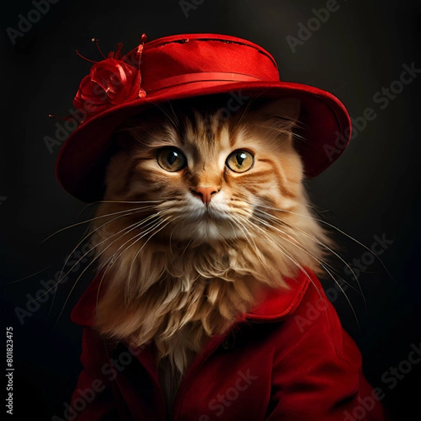 Obraz A cat wearing a red hat