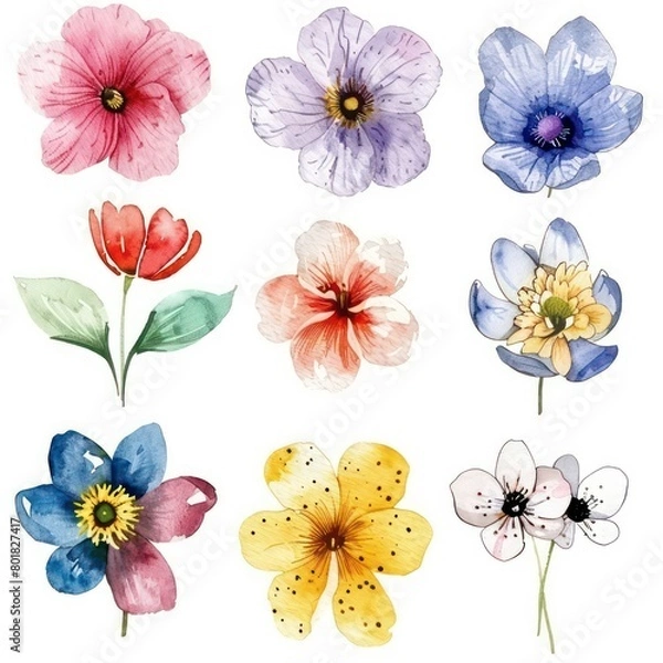 Obraz spring flowers watercolor texture, simple plain white background