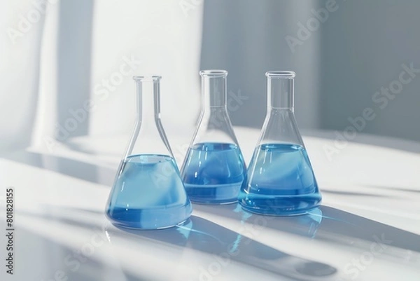 Fototapeta laboratory beakers with blue liquid