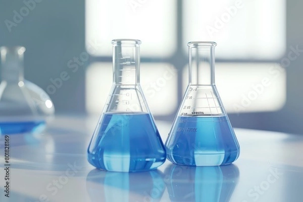 Obraz laboratory beakers with blue liquid