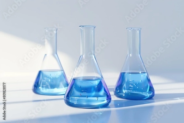 Fototapeta laboratory beakers with blue liquid