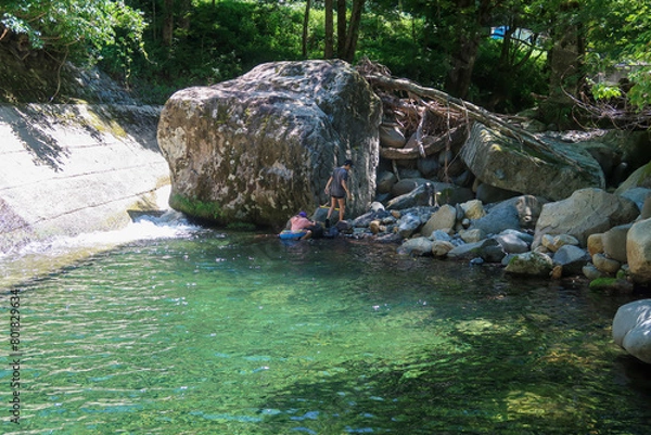 Obraz 夏休みに川遊びをする子どもたち