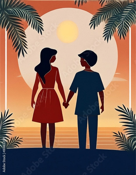 Obraz Greeting Card Design with image of Mother and Daughter on the beach. Mother's Day Card. Copy space.