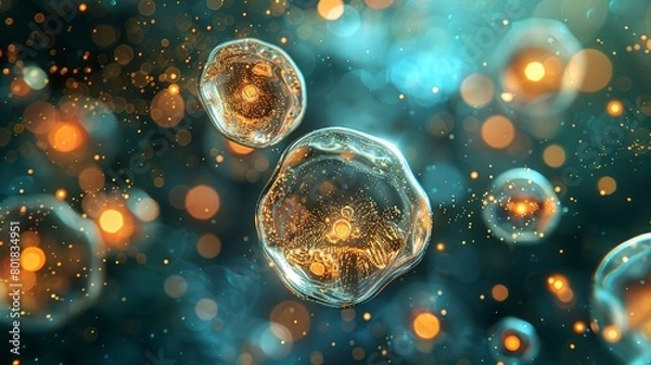 Fototapeta Nanoparticles under electron microscope, intense magnification light, close-up, unseen worlds 
