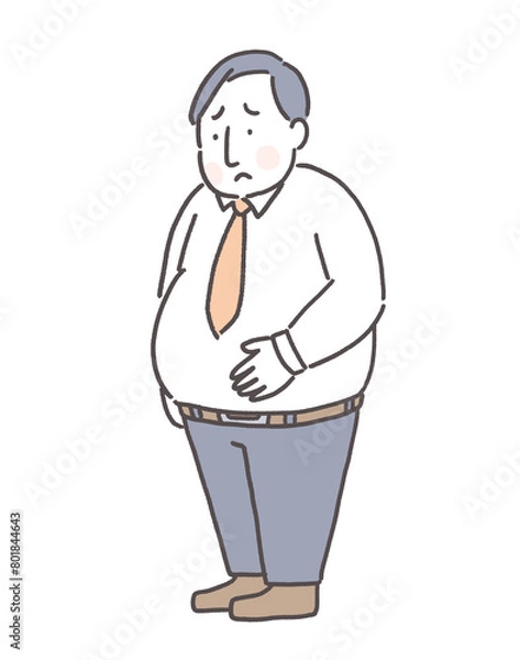 Obraz 食べ過ぎと体型で悩む男性のイラスト