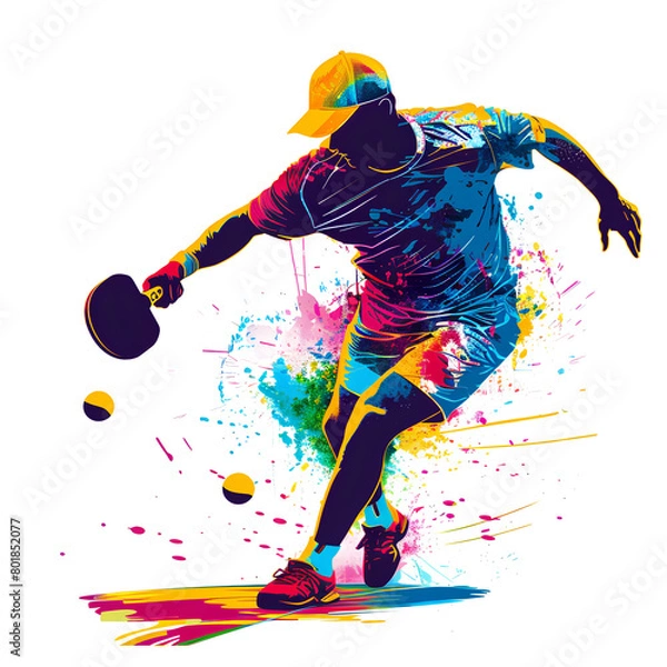 Obraz Dynamic Watercolor Table Tennis Player in Action on White Background