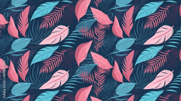 Fototapeta Colorful tropical leaves seamless pattern.