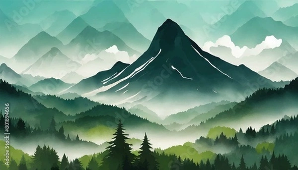 Fototapeta majestic mountain with the fog and mist in a forest