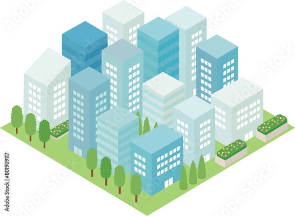 Fototapeta オフィス街　アイソメトリックイラスト