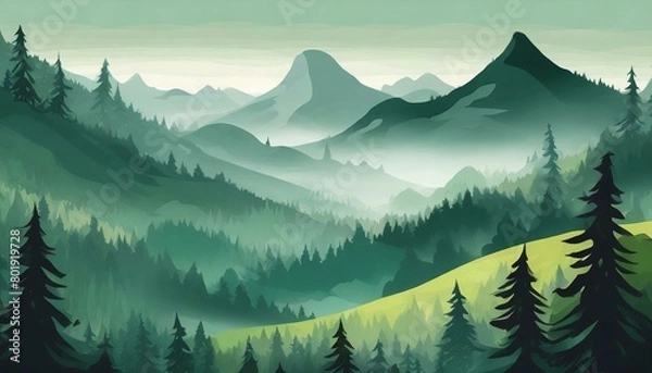 Fototapeta majestic mountain with the fog and mist in a forest