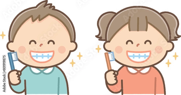 Fototapeta 健康な歯の男の子と女の子