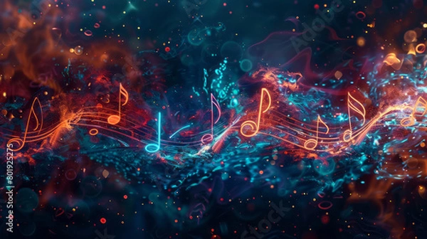 Fototapeta Vibrant musical notes floating in a mystical cosmic space