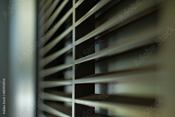 Fototapeta A detailed close-up of modern blinds that effectively regulate indoor humidity.

