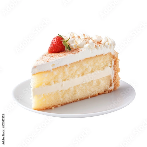 Fototapeta Vanilla cake slice isolated on transparent or white background, png