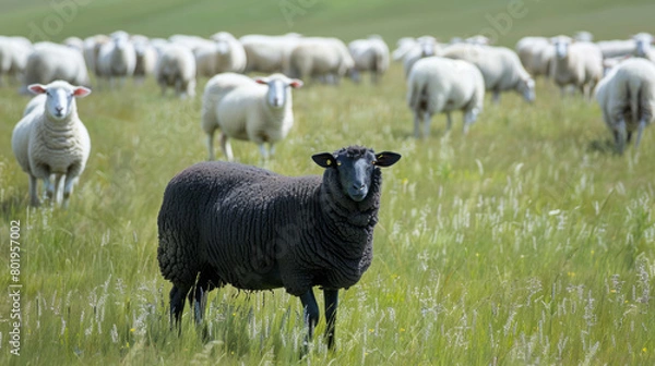 Obraz A black sheep among whites, Generative AI