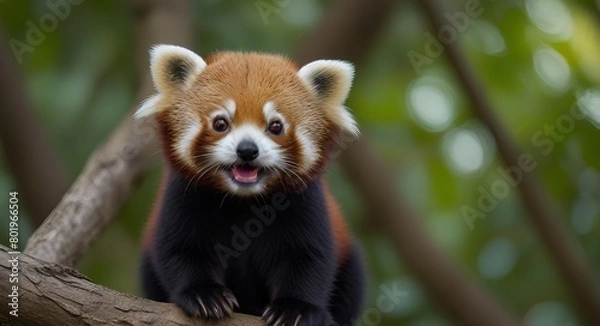 Fototapeta red panda eating bamboo