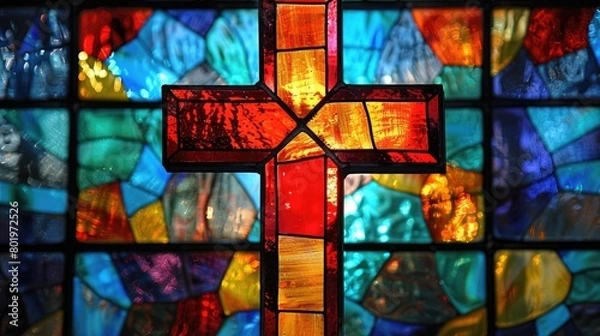 Fototapeta Stained glass window with cross