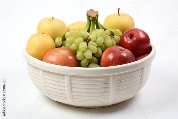 Fototapeta A photo of fresh fruits in bowl on white background