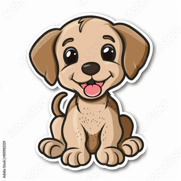 Fototapeta  Dog with tongue out, on white background..Or, for a more descriptive version:..A colorful sticker featuring a playful dog with