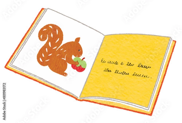 Obraz リスの絵のページを開いた、かわいい絵本