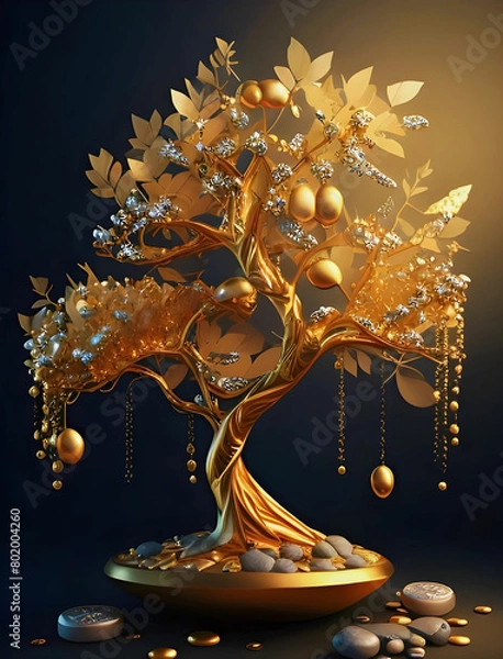 Fototapeta A tree of pleasant colors with leaves like cotton and colored pearls and diamonds growing on it