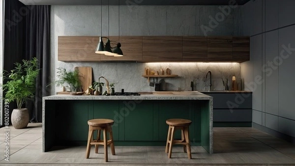 Obraz modern kitchen design with dinning table
