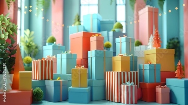 Fototapeta Delight in Unexpected Rewards:Unlock the Thrill of Surprise with Colorful Geometric Gift Boxes
