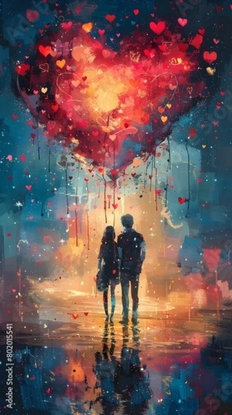 Obraz Impressionistic Embrace:A Romantic Couple's Journey Through a Dreamlike Landscape