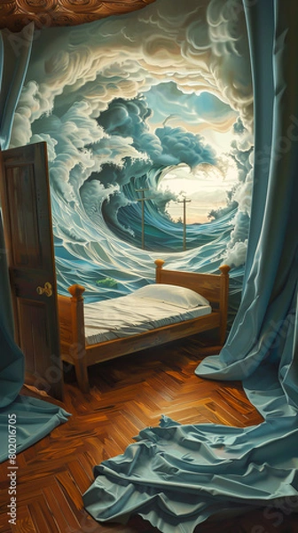 Obraz A bedroom with a bed and a door