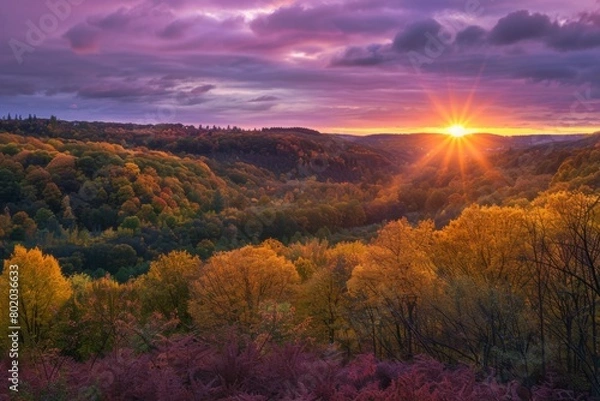 Fototapeta Sunset Illuminating Autumn Hills in Vibrant Colors