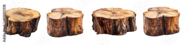 Fototapeta Wooden tree log trunk stump wood on transparent background