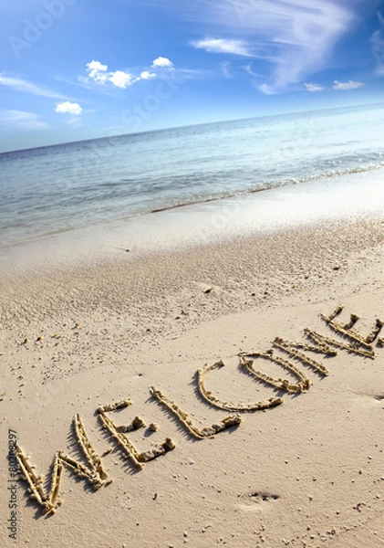 Fototapeta text on sand - welcome