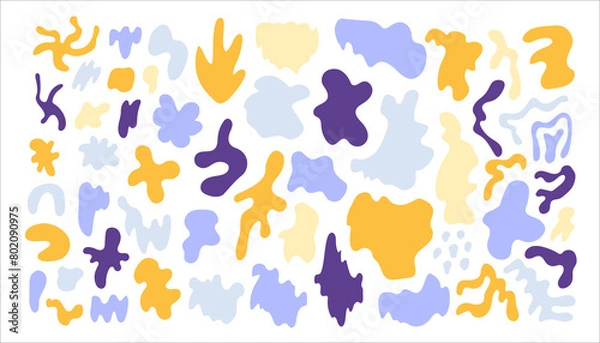 Fototapeta Minimal Colorful Abstract Shapes set. Hand drawn contemporary design elements. Various curvy spots blots stains. Amorphic wavy forms.