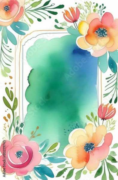 Fototapeta floral frame with copyspace on white background. colorful watercolor illustration of field flowers.