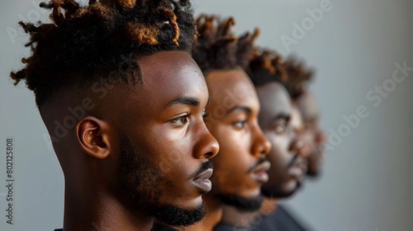 Fototapeta Line of Young Black Men with Dreadlocks in Different Styles