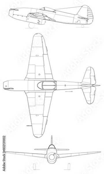 Obraz Yakovlev Yak-15 3-view svg vector file